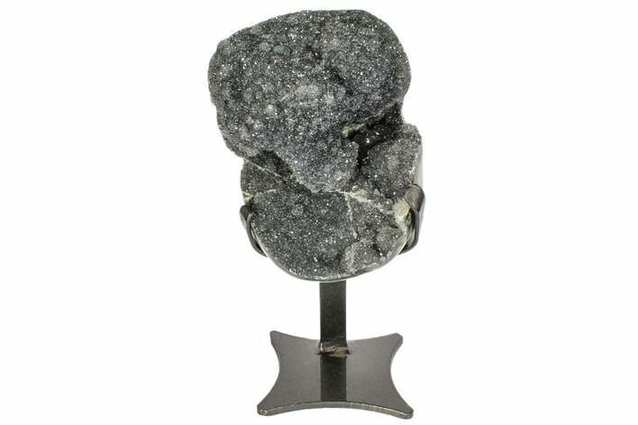 Amethyst Geode on Metal Stand - Silvery Crystals #104579